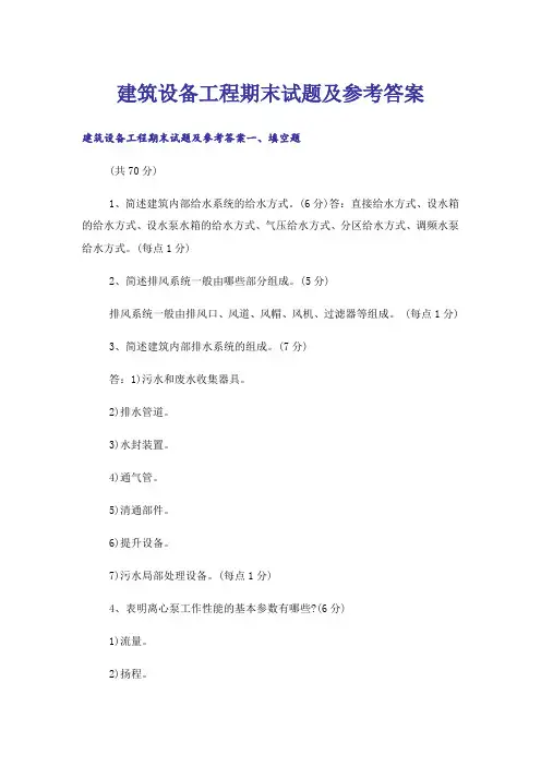 大学_建筑设备工程期末试题及参考答案