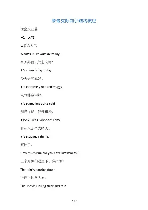 中考英语分类复习 情景交际知识结构梳理 社会交往篇 天气