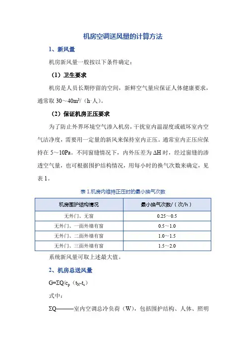 机房空调送风量的计算方法