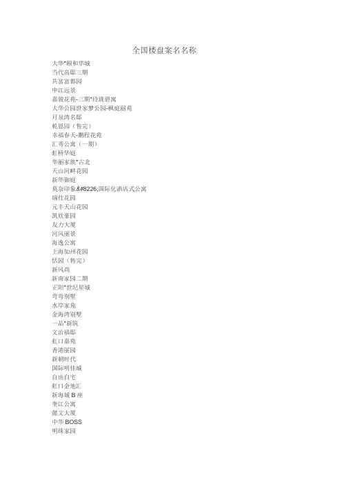 全国楼盘名称汇总