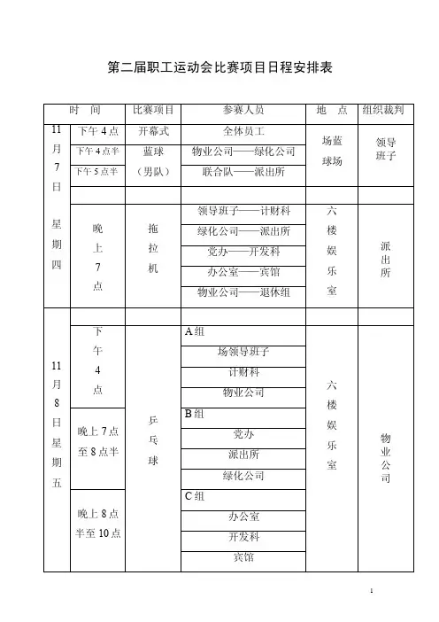 运动会项目安排表