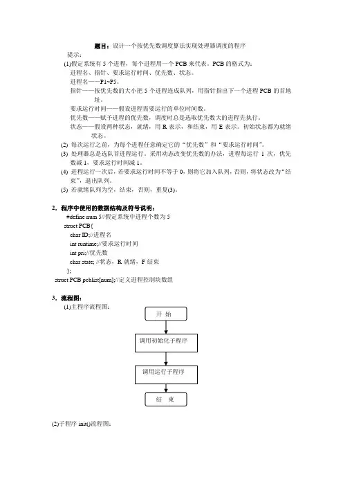 设计一个按优先数调度算法实现处理器调度的程序