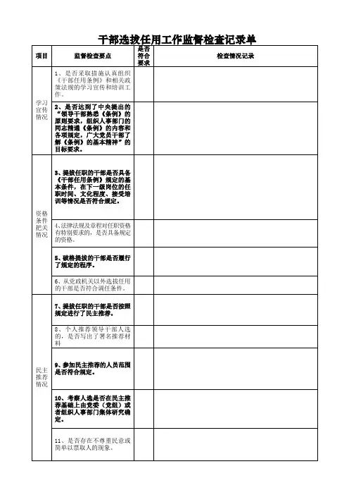 干部选拔任用离任审计检查记录表