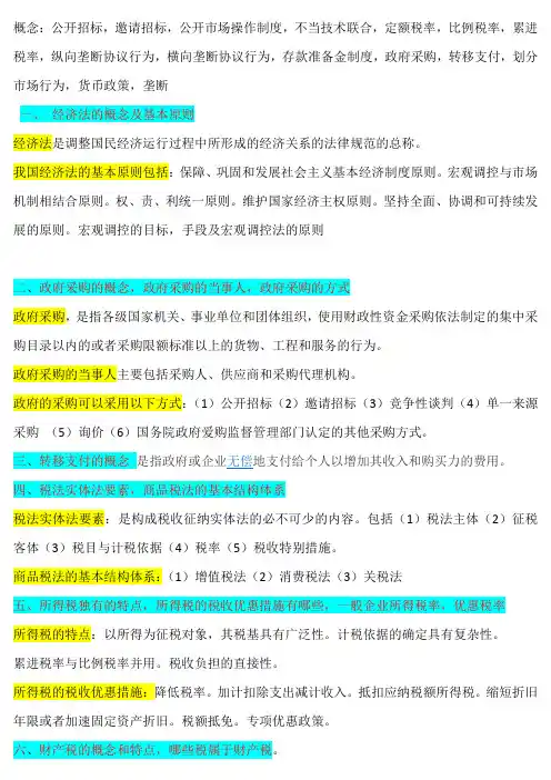 经济法重点内容知识点资料整理总结
