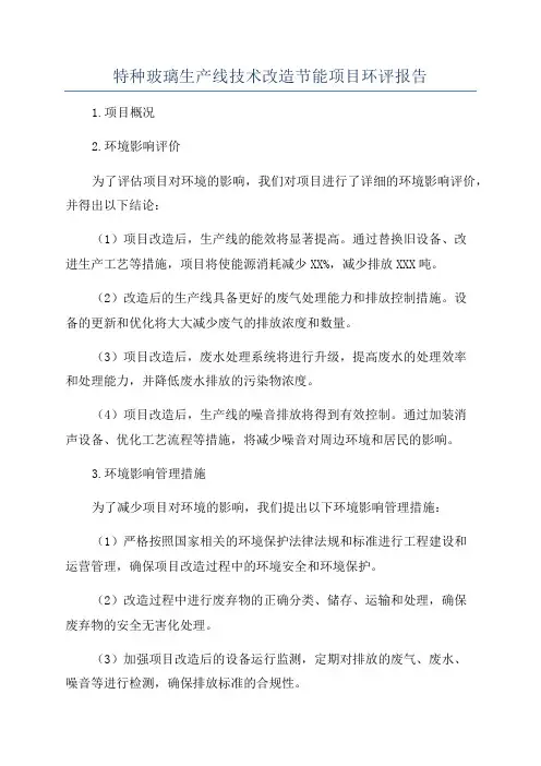 特种玻璃生产线技术改造节能项目环评报告