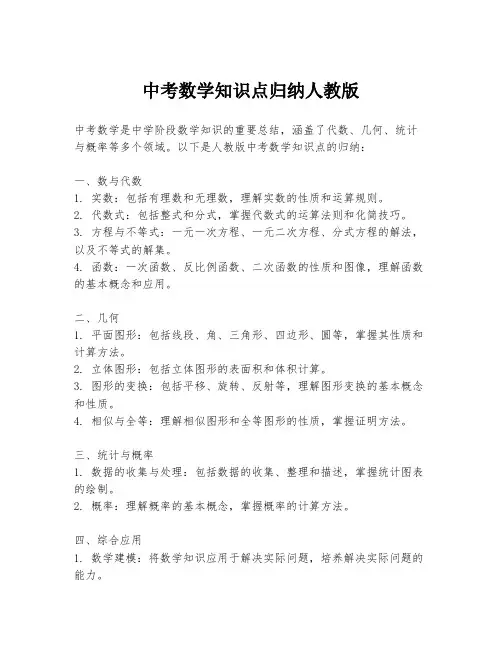 中考数学知识点归纳人教版
