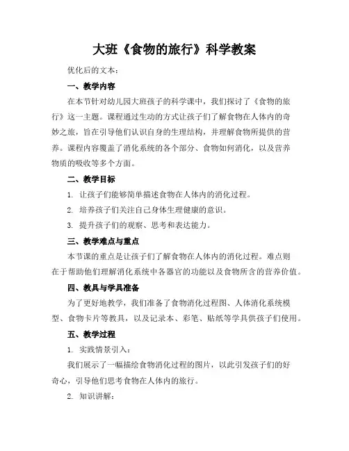 大班《食物的旅行》科学教案