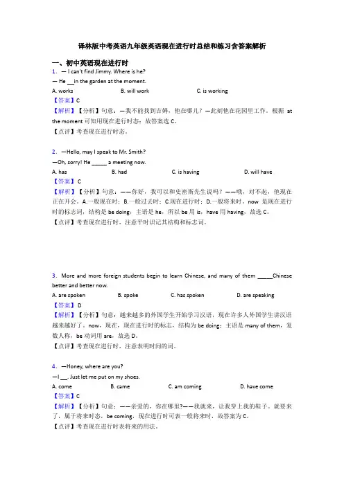 译林版中考英语九年级英语现在进行时总结和练习含答案解析