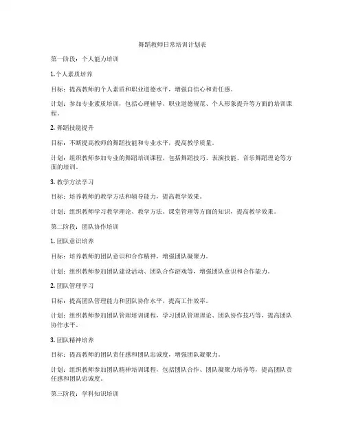舞蹈教师日常培训计划表