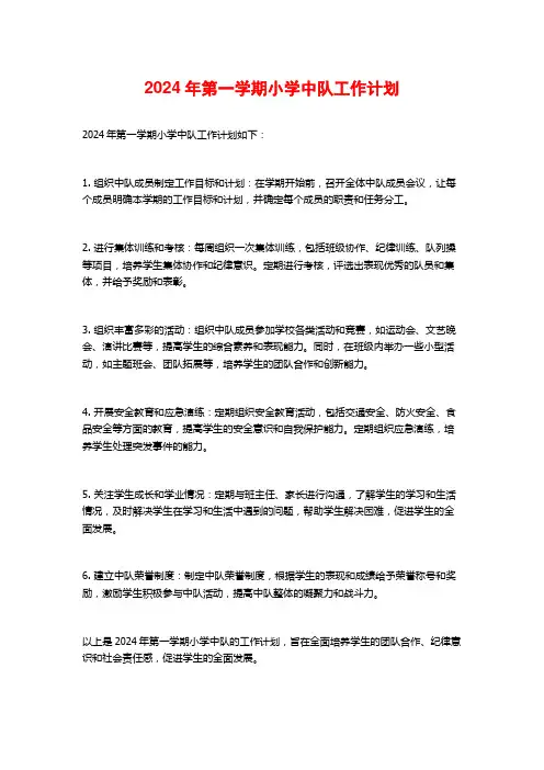 年第一学期小学中队工作计划