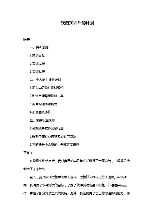 软测实训后的计划