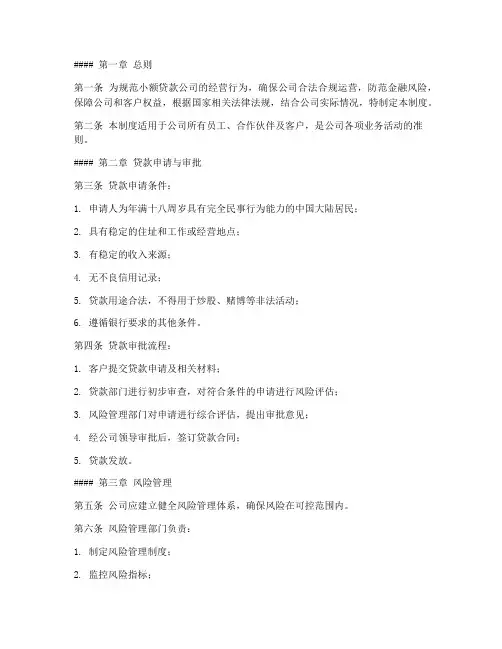小额贷款公司基本管理制度