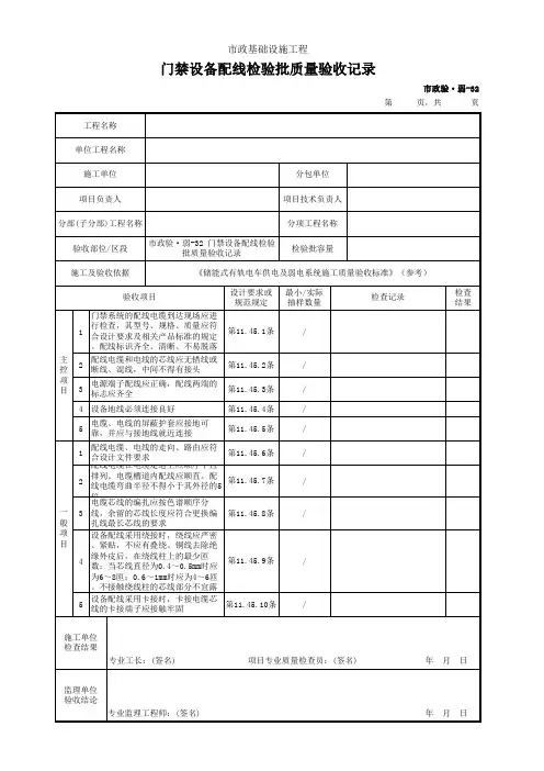 门禁设备配线检验批质量验收记录
