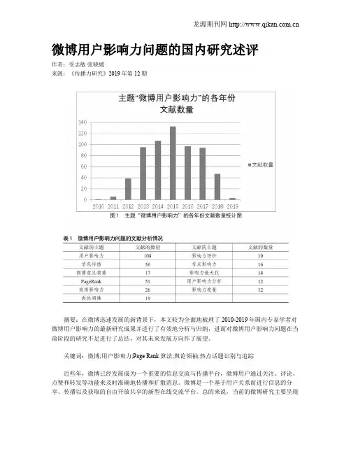 微博用户影响力问题的国内研究述评
