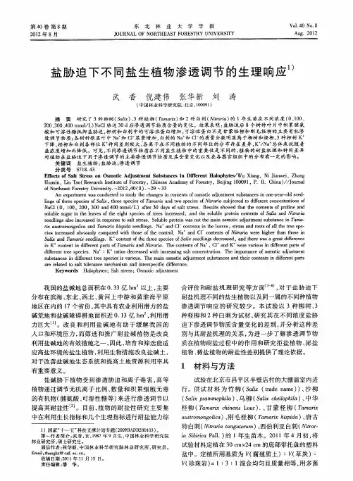 盐胁迫下不同盐生植物渗透调节的生理响应