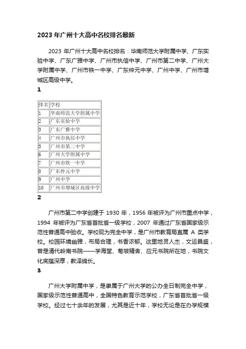 2023年广州十大高中名校排名最新