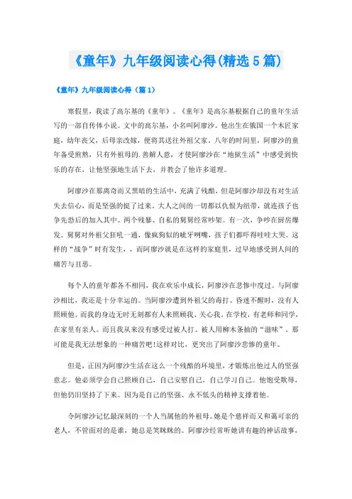 《童年》九年级阅读心得(精选5篇)