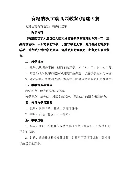 有趣的汉字幼儿园教案(精选5篇
