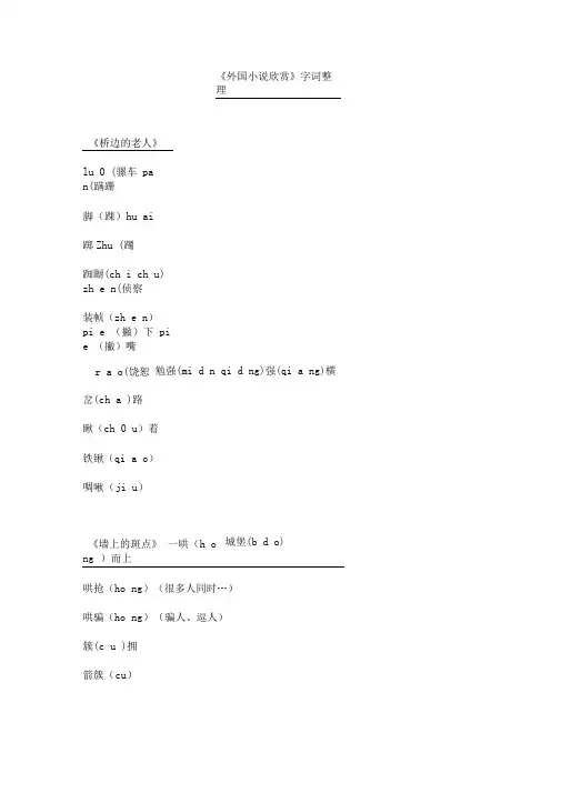 外国小说欣赏字词汇总
