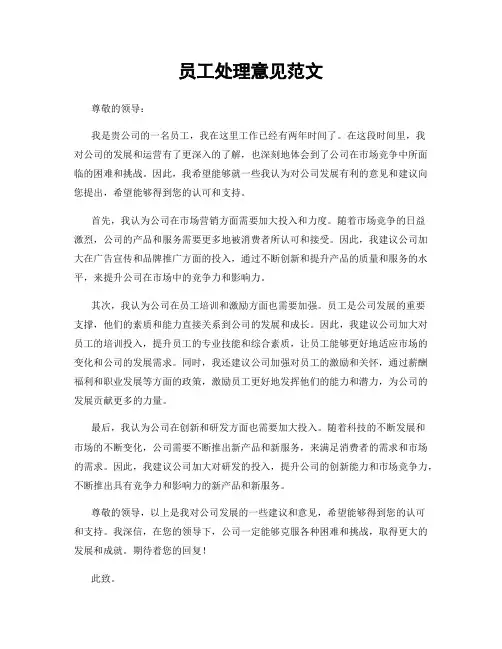 员工处理意见范文