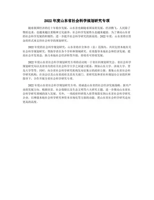 2022年度山东省社会科学规划研究专项