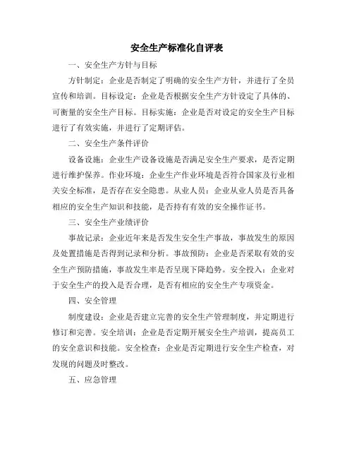 安全生产标准化自评表