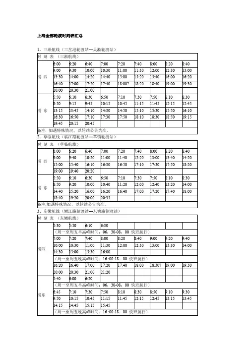 上海全部轮渡时刻表汇总