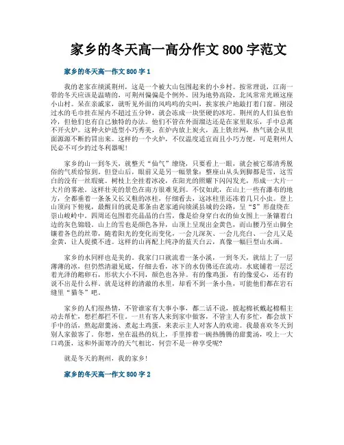 家乡的冬天高一高分作文800字范文