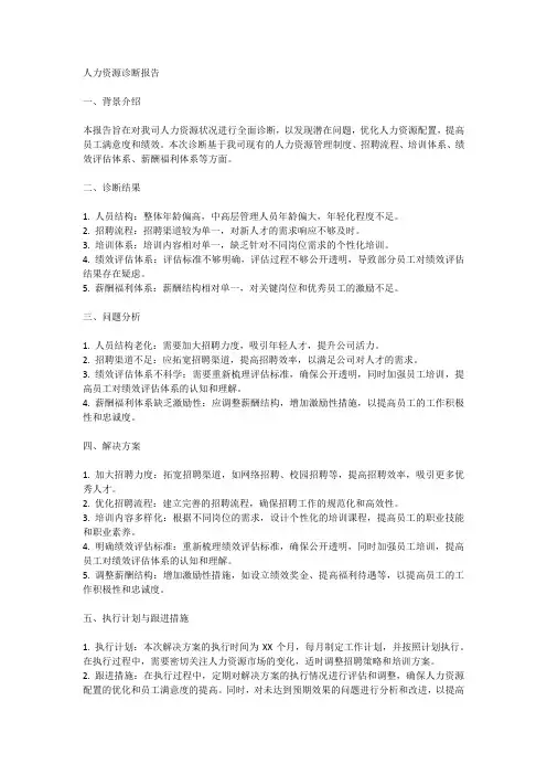 人力资源诊断报告范文