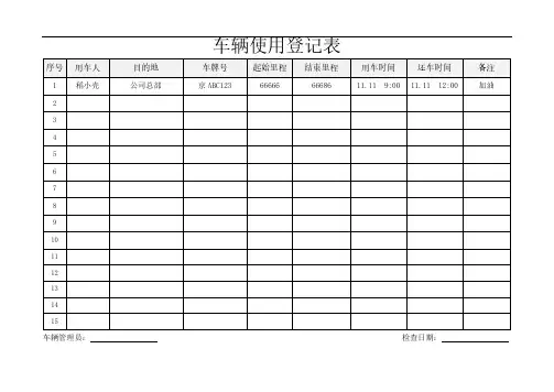 车辆使用登记表