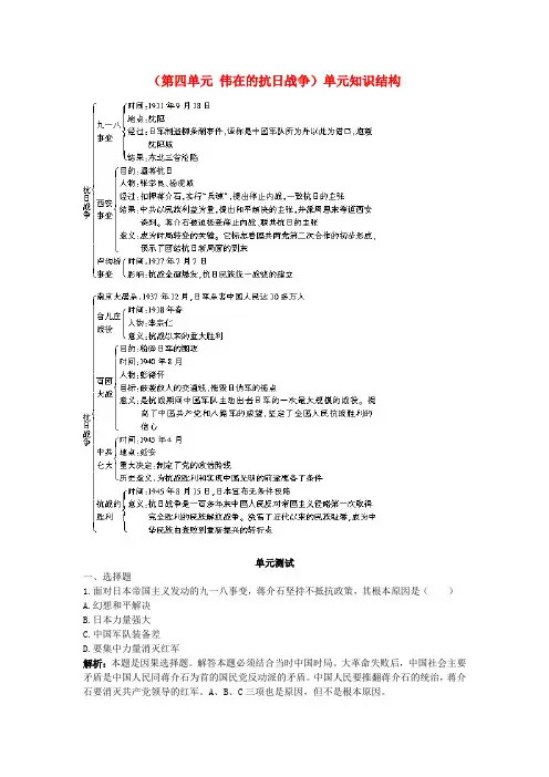 八年级历史上册 第四单元伟在的抗日战争单元测试 北师大版