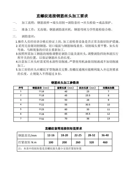 直螺纹连接钢筋丝头加工要求