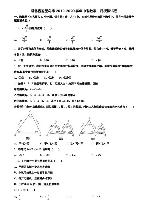 河北省秦皇岛市2019-2020学年中考数学一月模拟试卷含解析