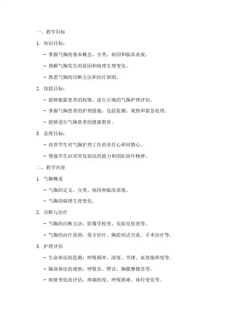 气胸护理学教案模板范文