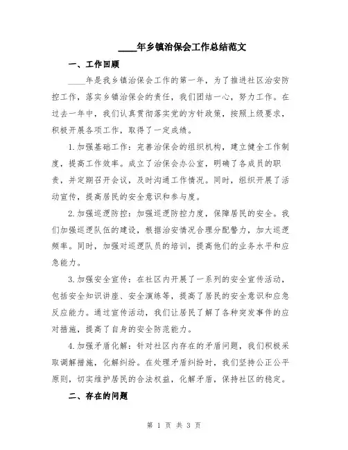2024年乡镇治保会工作总结范文