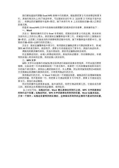 Word或WPS文字中如何调整表格内行列的顺序