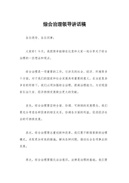 综合治理领导讲话稿