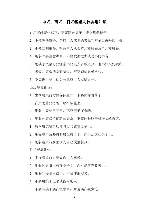 中式、西式、日式餐桌礼仪实用知识