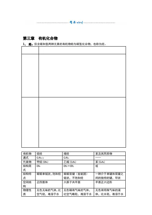 第三章有机化合物知识点归纳总结