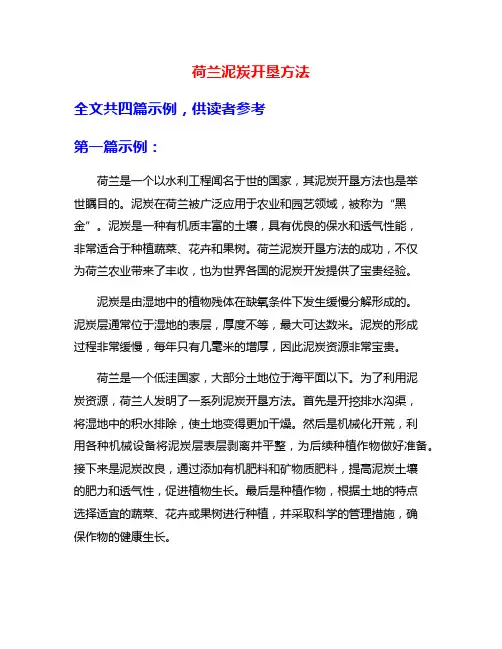荷兰泥炭开垦方法