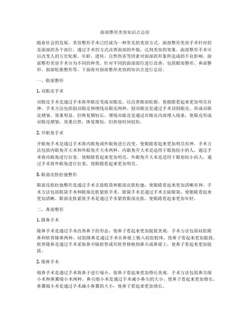 面部整形美容知识点总结