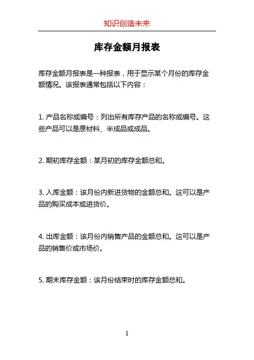 库存金额月报表