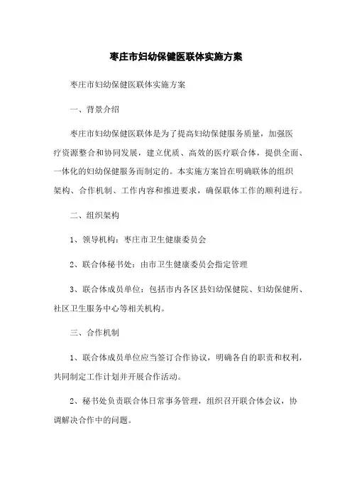 枣庄市妇幼保健医联体实施方案