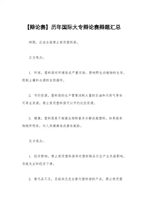 【辩论赛】历年国际大专辩论赛辩题汇总