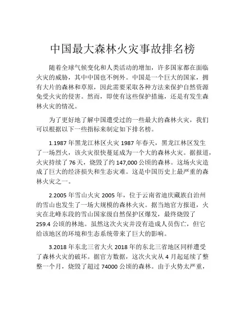 中国最大森林火灾事故排名榜