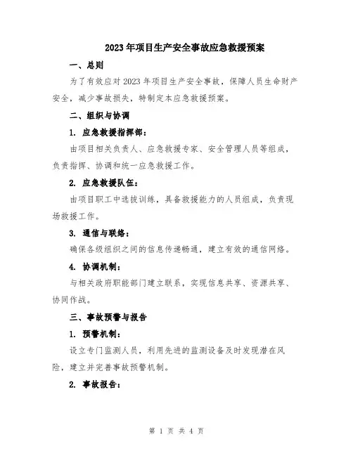 2023年项目生产安全事故应急救援预案