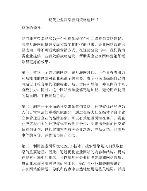 现代企业网络营销策略建议书