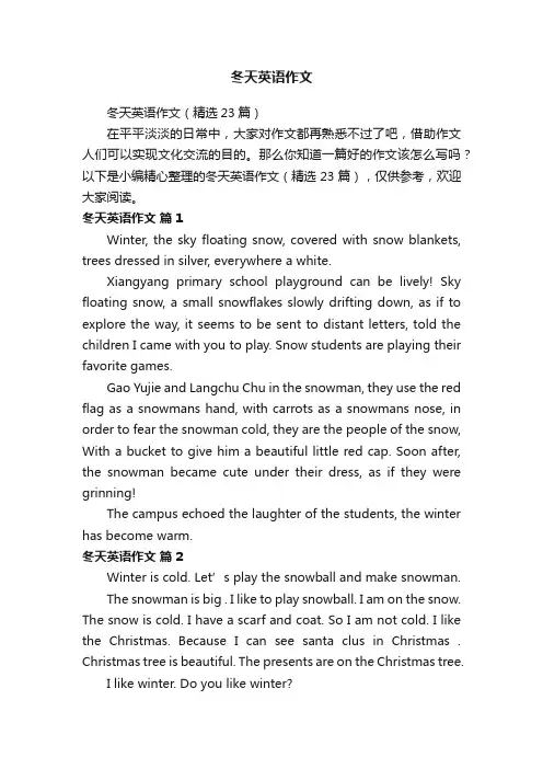 冬天英语作文（精选23篇）