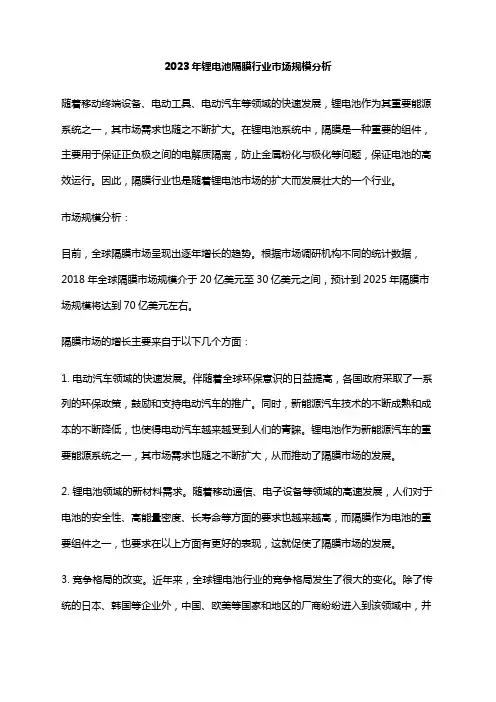 2023年锂电池隔膜行业市场规模分析