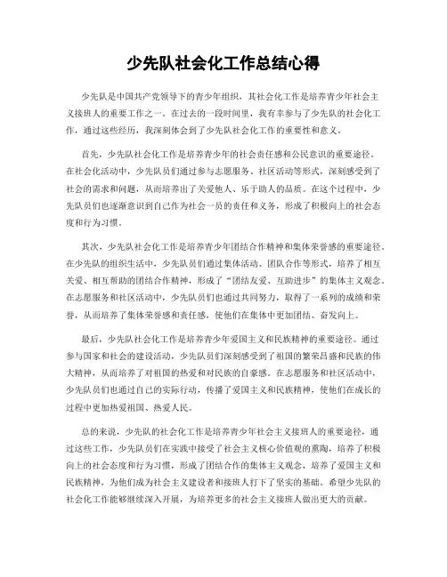 少先队社会化工作总结心得
